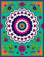 Vibrant Teal Floral Mandala Rug