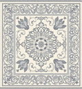 Cream and Slate Mandala Floral Border Rug