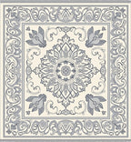 Cream and Slate Mandala Floral Border Rug
