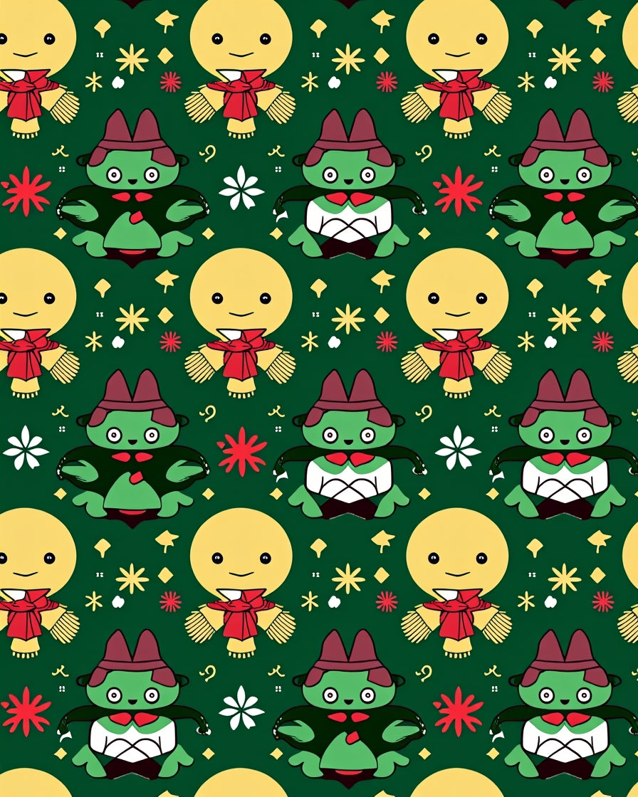Charming green and yellow character collection Rug