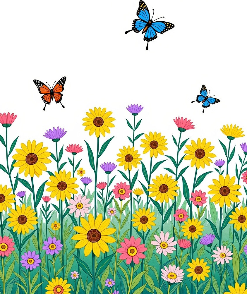 Colorful Meadow Butterfly Garden Scape Rug