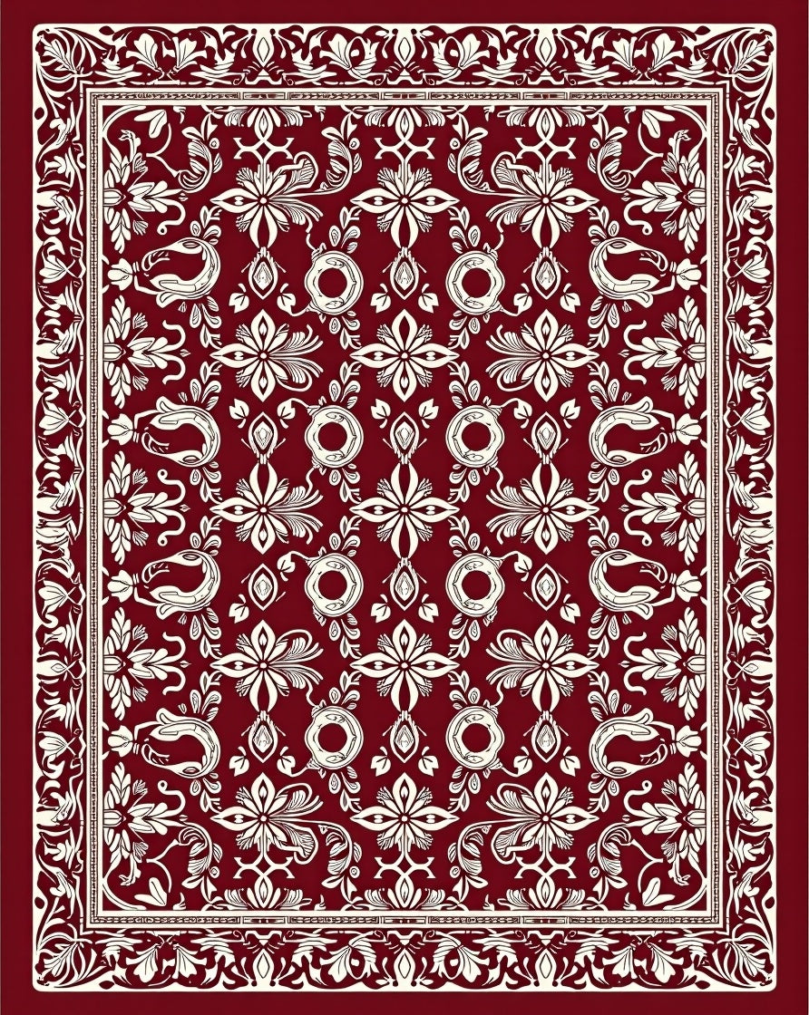 Antique Crimson Swirl Blossom Frame Rug