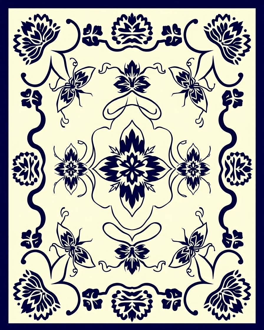 Navy Floral Butterfly Medallion Harmony Rug
