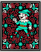 Joyful Elf Festive Swirls Red Turquoise Rug