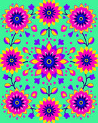Vibrant Pink Yellow Floral Mandala Rug