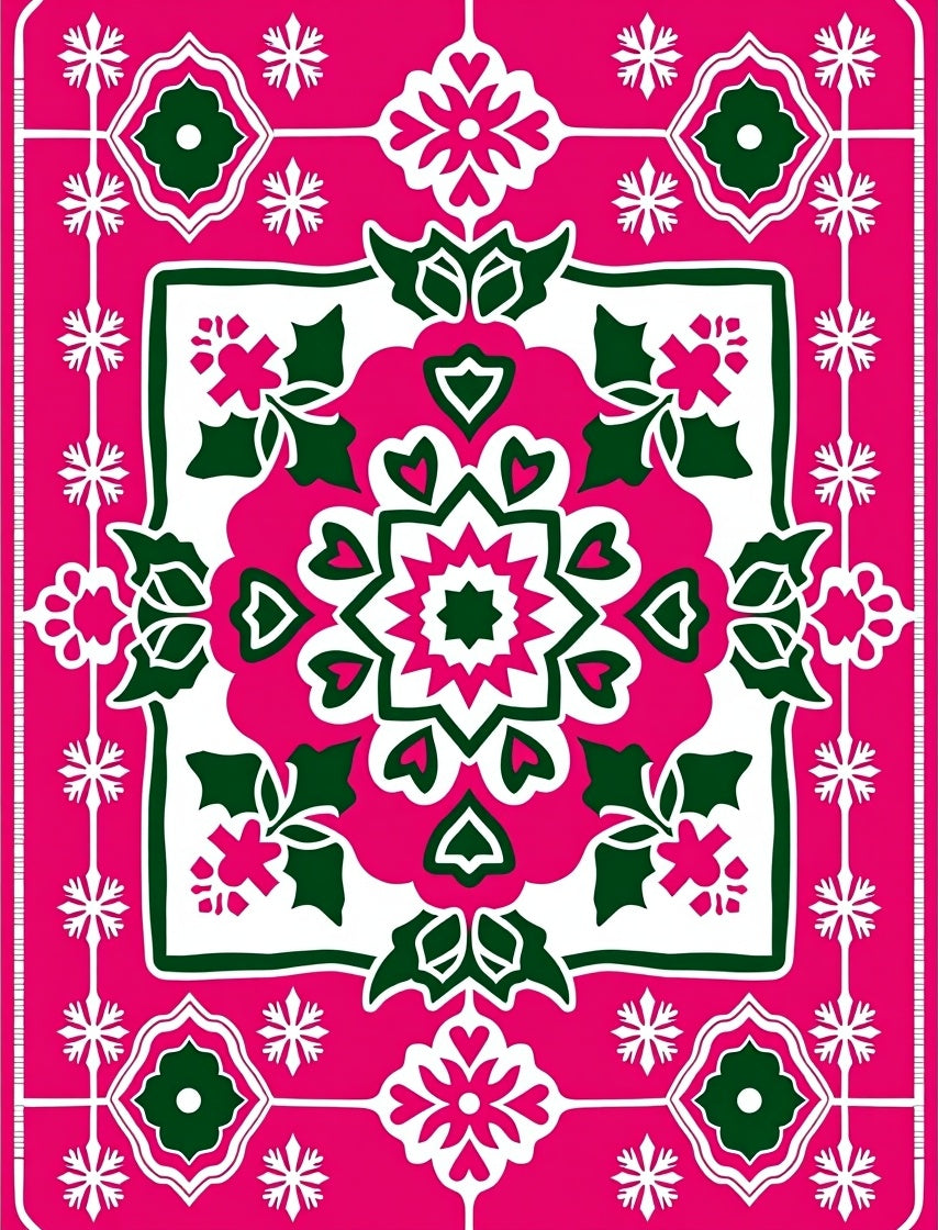 Royal Fuchsia Floral Medallion Garden Rug