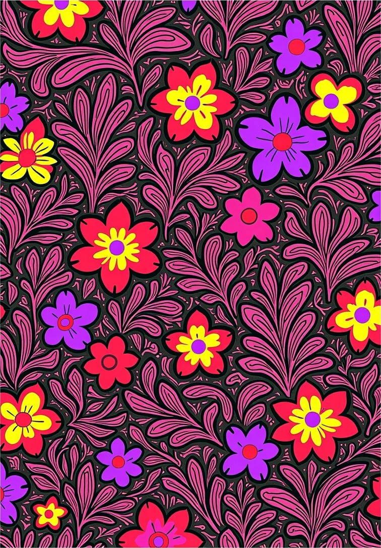 Vibrant Floral Foliage Red Yellow Purple Rug