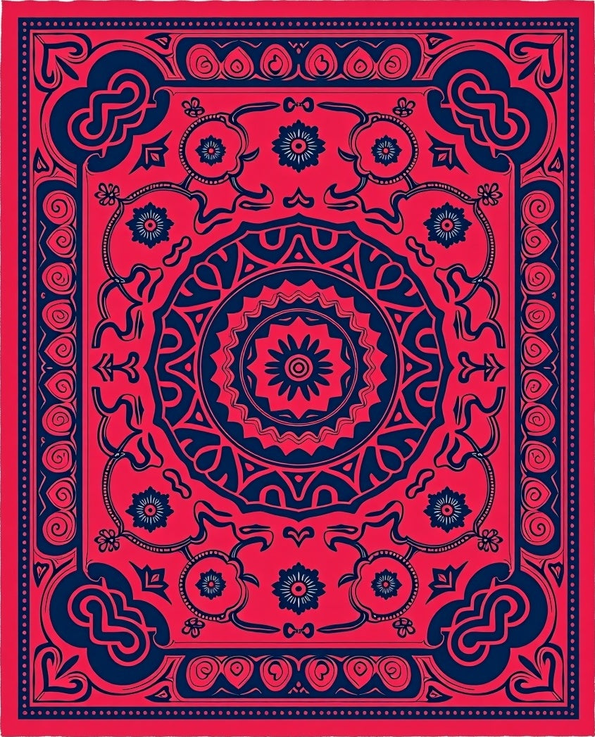 Bold Crimson Navy Floral Medallion Rug