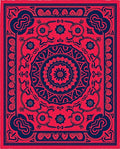 Bold Crimson Navy Floral Medallion Rug