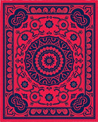 Bold Crimson Navy Floral Medallion Rug