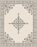 Cream and Black Scroll Medallion Frame Rug