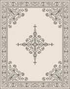 Cream and Black Scroll Medallion Frame Rug