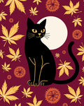 Black Cat Golden Autumn Leaves Moon Rug