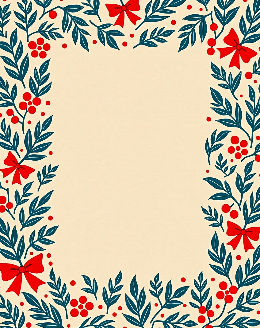 Festive Red Berry Bow Leaf Border Rug