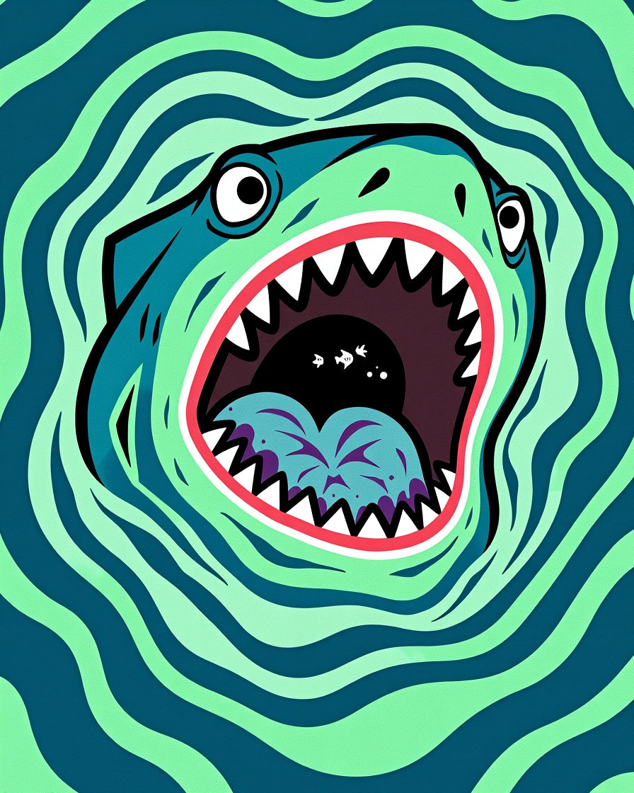 Green Blue Trippy Shark Swirl Rug