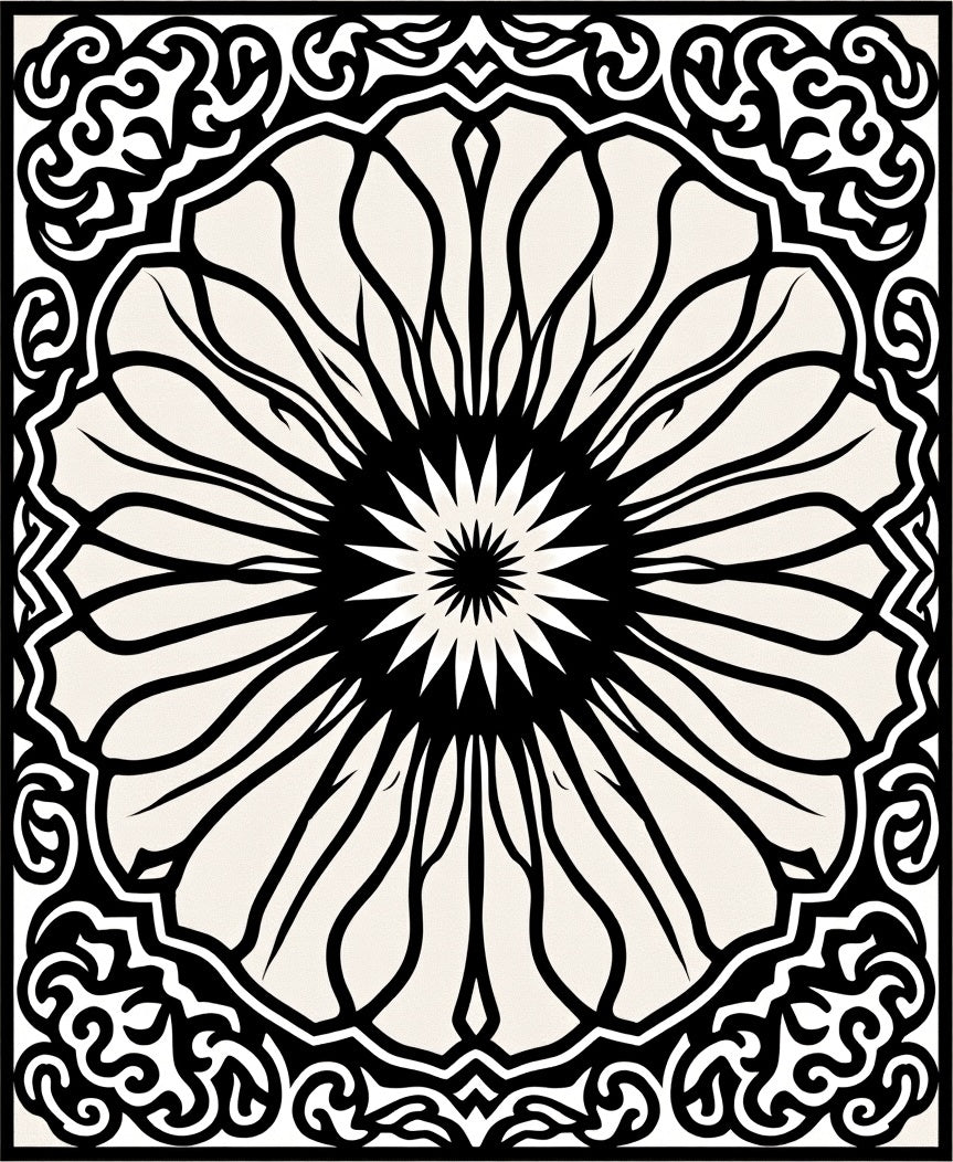 Monochromatic Black Geometric Floral Bloom Rug