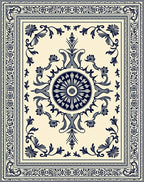 Navy Blue Ornate Floral Medallion Rug