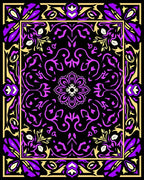 Purple Gold Black Floral Medallion Border Rug