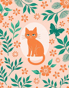 Orange Cat Floral Butterfly Whimsy Rug