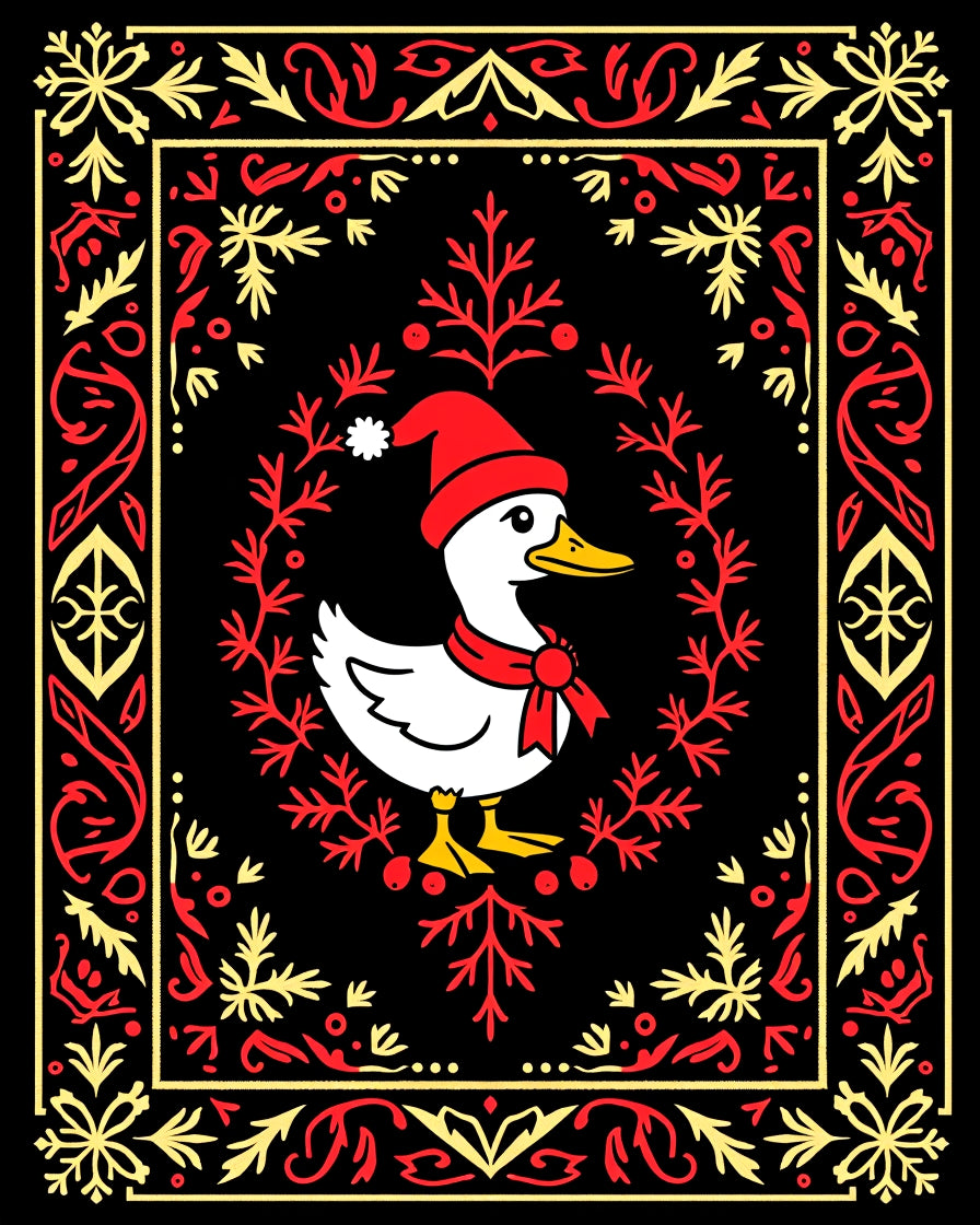 Festive Red Yellow Duck Wreath Rug