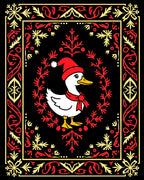 Festive Red Yellow Duck Wreath Rug