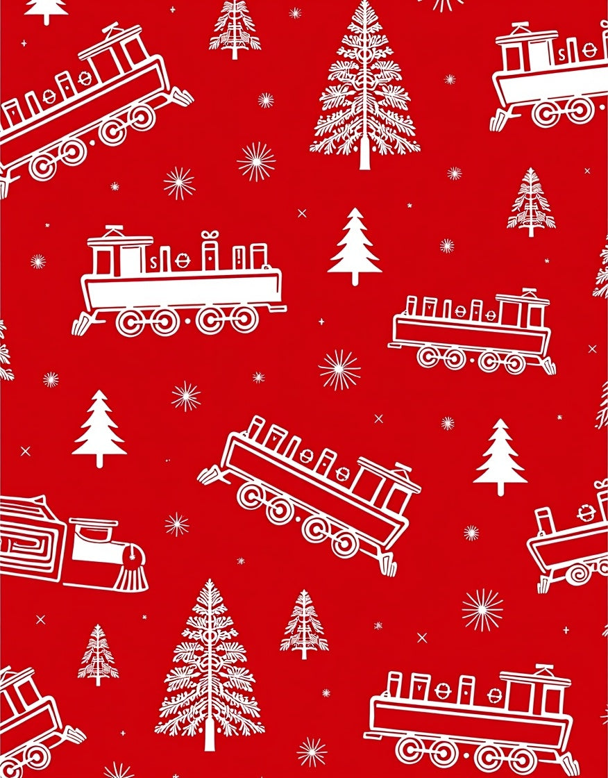 Red White Train Christmas Tree Repeat Rug