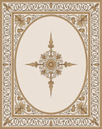 Vintage Gold Floral Oval Frame Rug