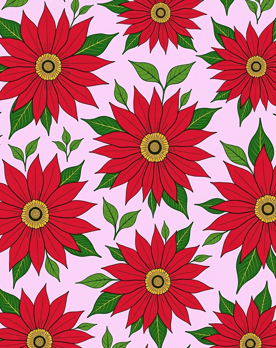 Bold Red Poinsettia Floral Swirl Rug