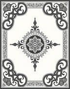 Ornate Black and White Medallion Rug