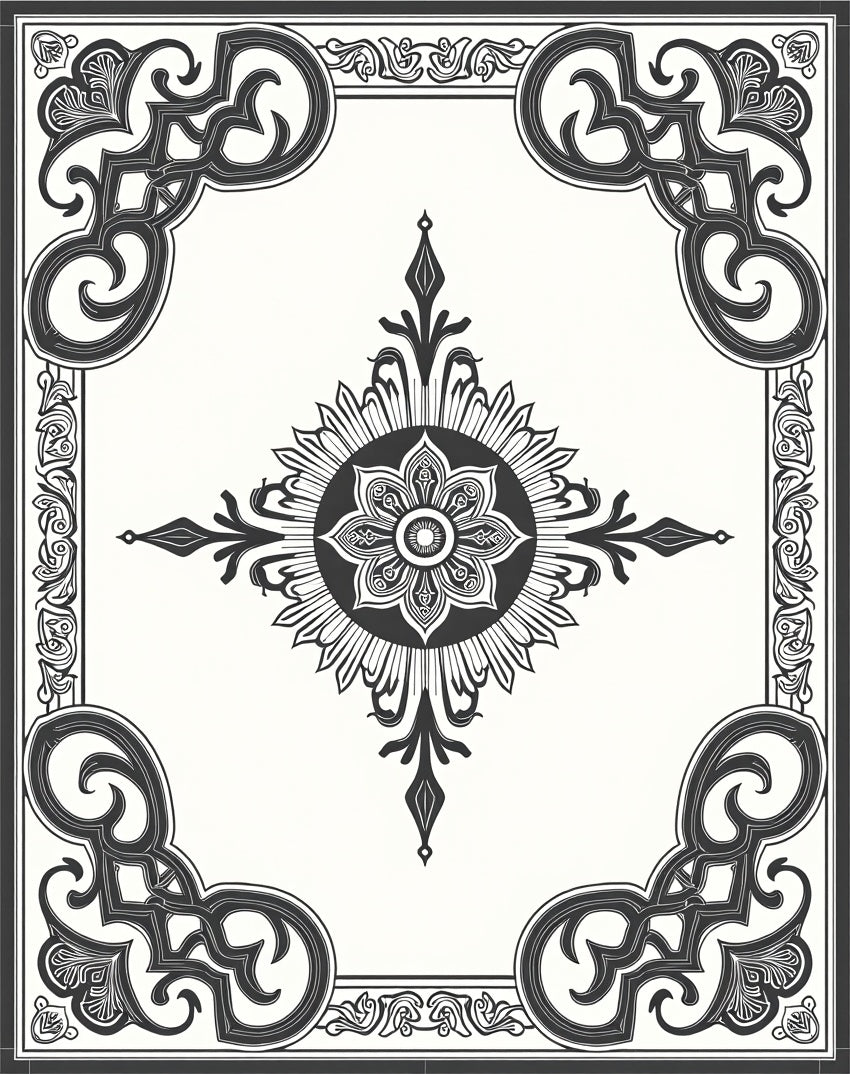 Ornate Black and White Medallion Rug