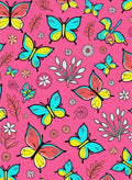 Bright Pink Butterfly Floral Collage Rug