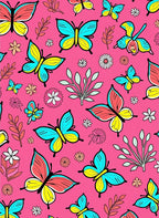 Bright Pink Butterfly Floral Collage Rug