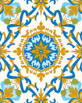 Radiant Blue Golden Floral Medallion Rug