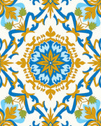 Radiant Blue Golden Floral Medallion Rug
