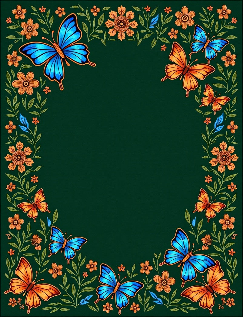 Emerald Green Butterfly Floral Wreath Rug