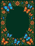 Emerald Green Butterfly Floral Wreath Rug