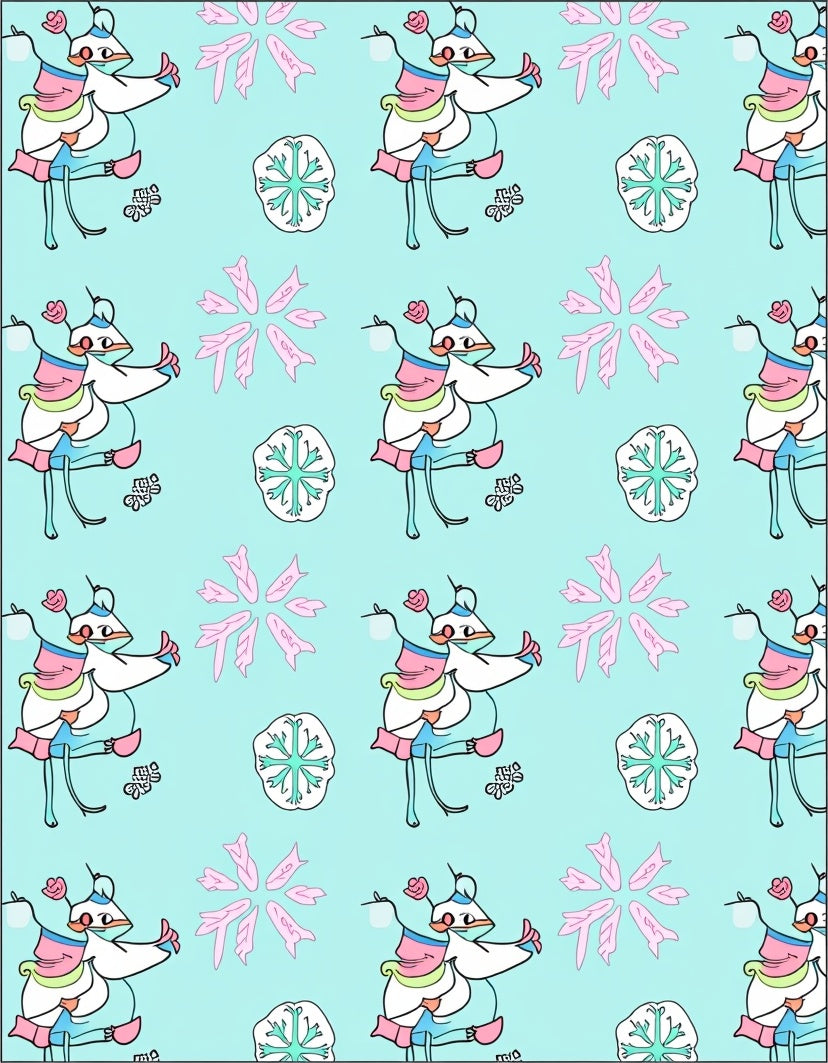 Whimsical Pastel Figure Flower Motif Rug