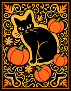 Black Cat Pumpkin Autumn Swirls Rug