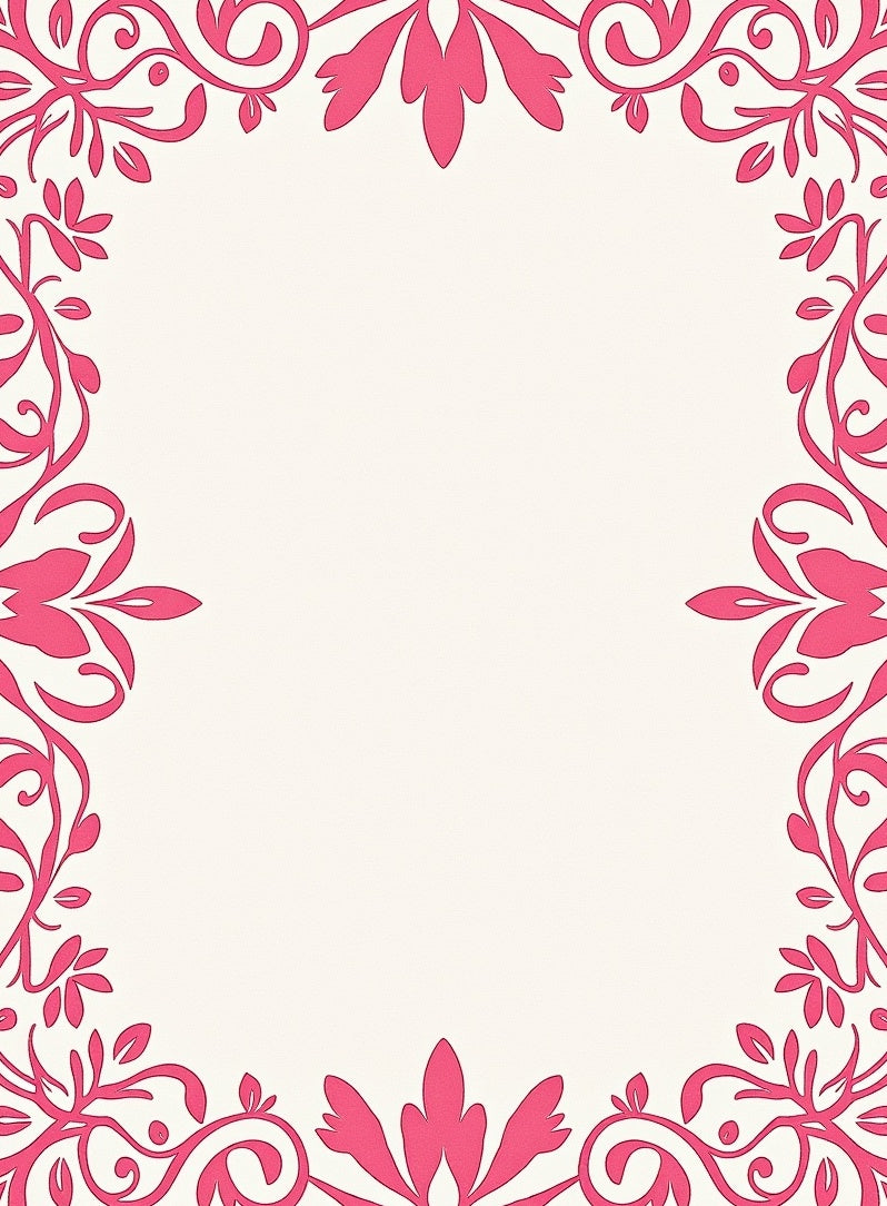 Elegant Pink Floral Vines Border Rug
