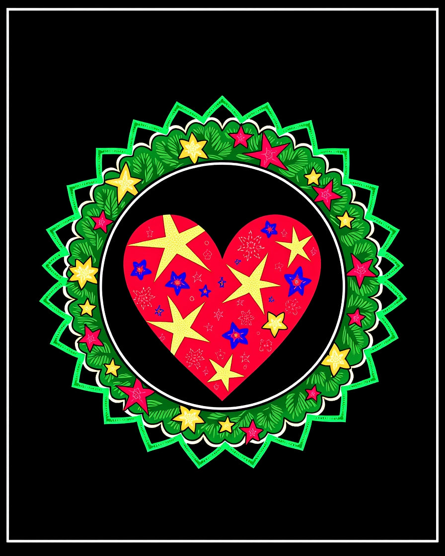 Red Heart With Yellow Star Garland Rug