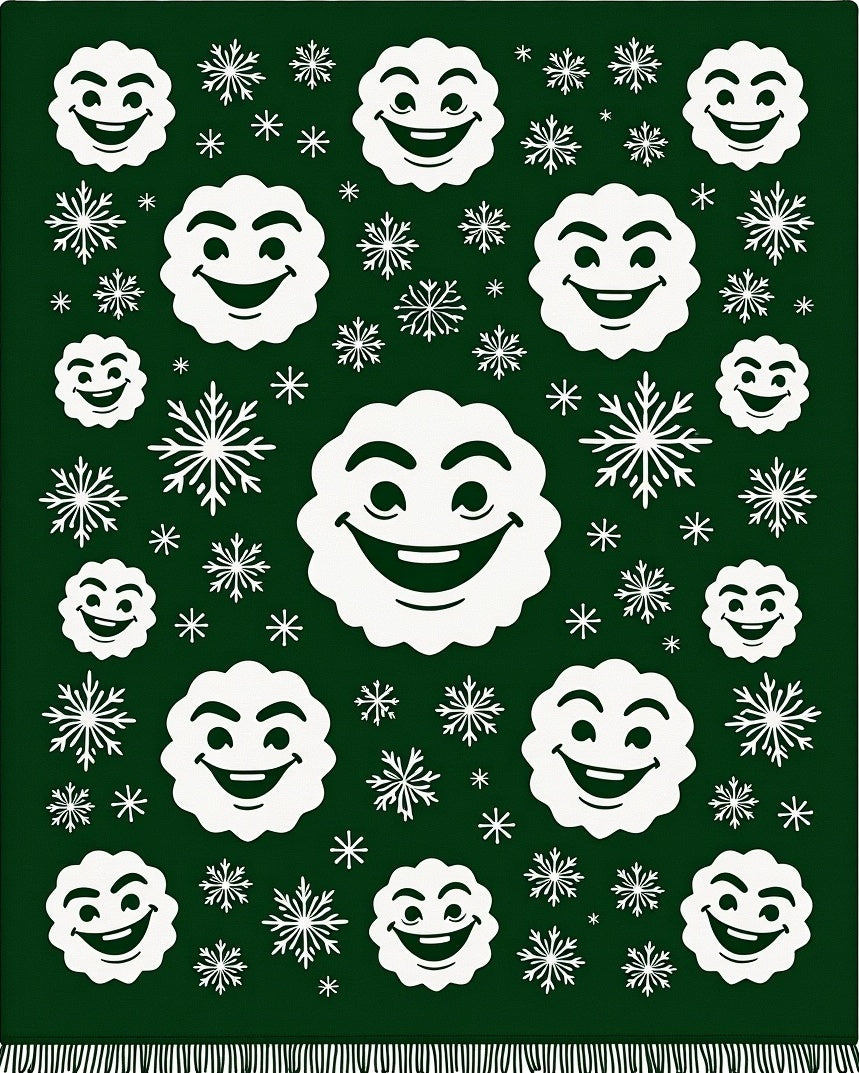 Green Snowflakes And Happy Face Collage Rug
