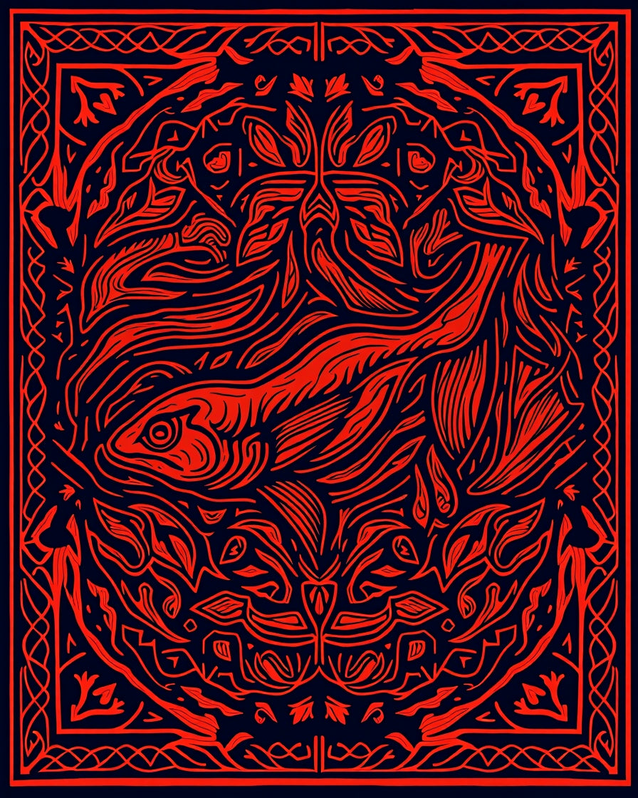 Crimson Koi Fish Oceanic Border Rug