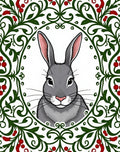 Gray Rabbit With Red Berry Garland Rug