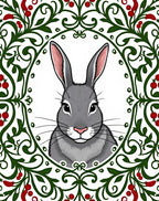 Gray Rabbit With Red Berry Garland Rug