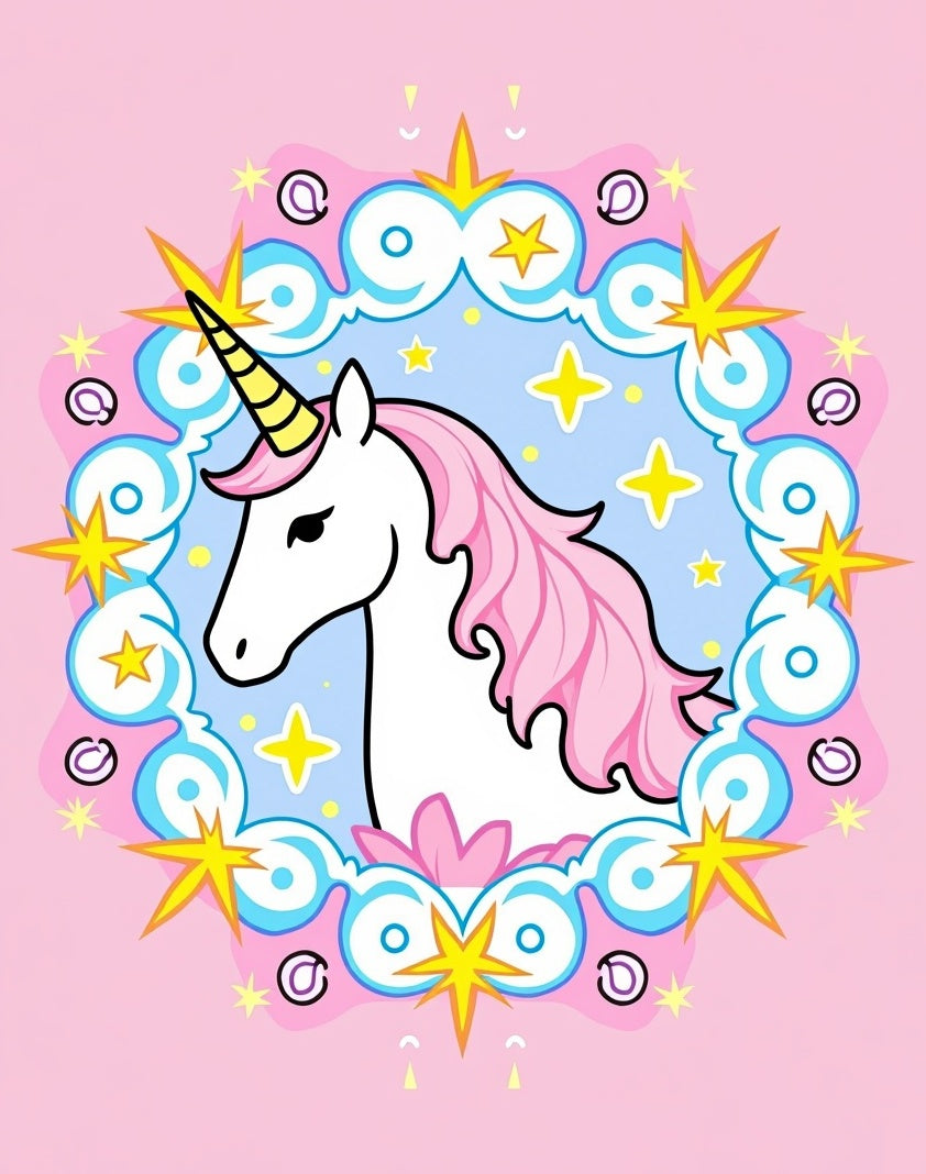 Whimsical Pink Unicorn Starry Clouds Rug