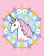 Whimsical Pink Unicorn Starry Clouds Rug