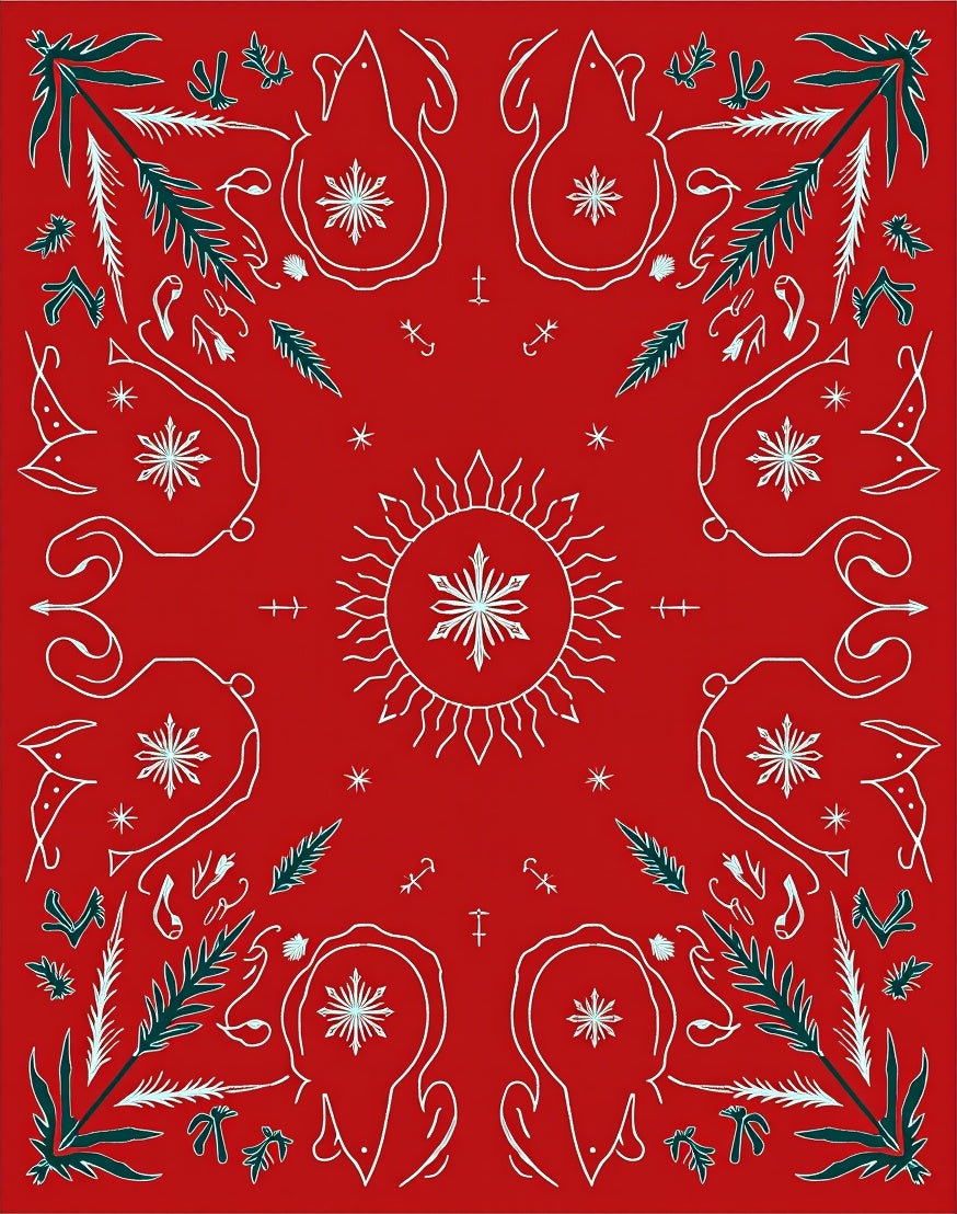 Crimson Sun Star Foliage Medallion Rug