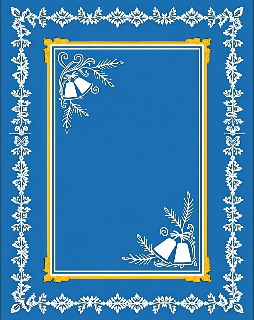 Vibrant Blue Festive Bell Border Rug