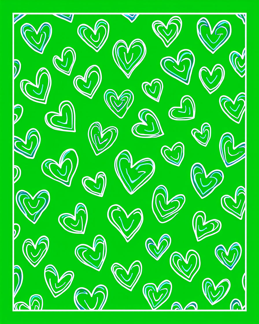 Emerald Green Heart Outline Collage Rug