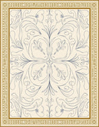 Classic Cream and Blue Floral Scroll Rug